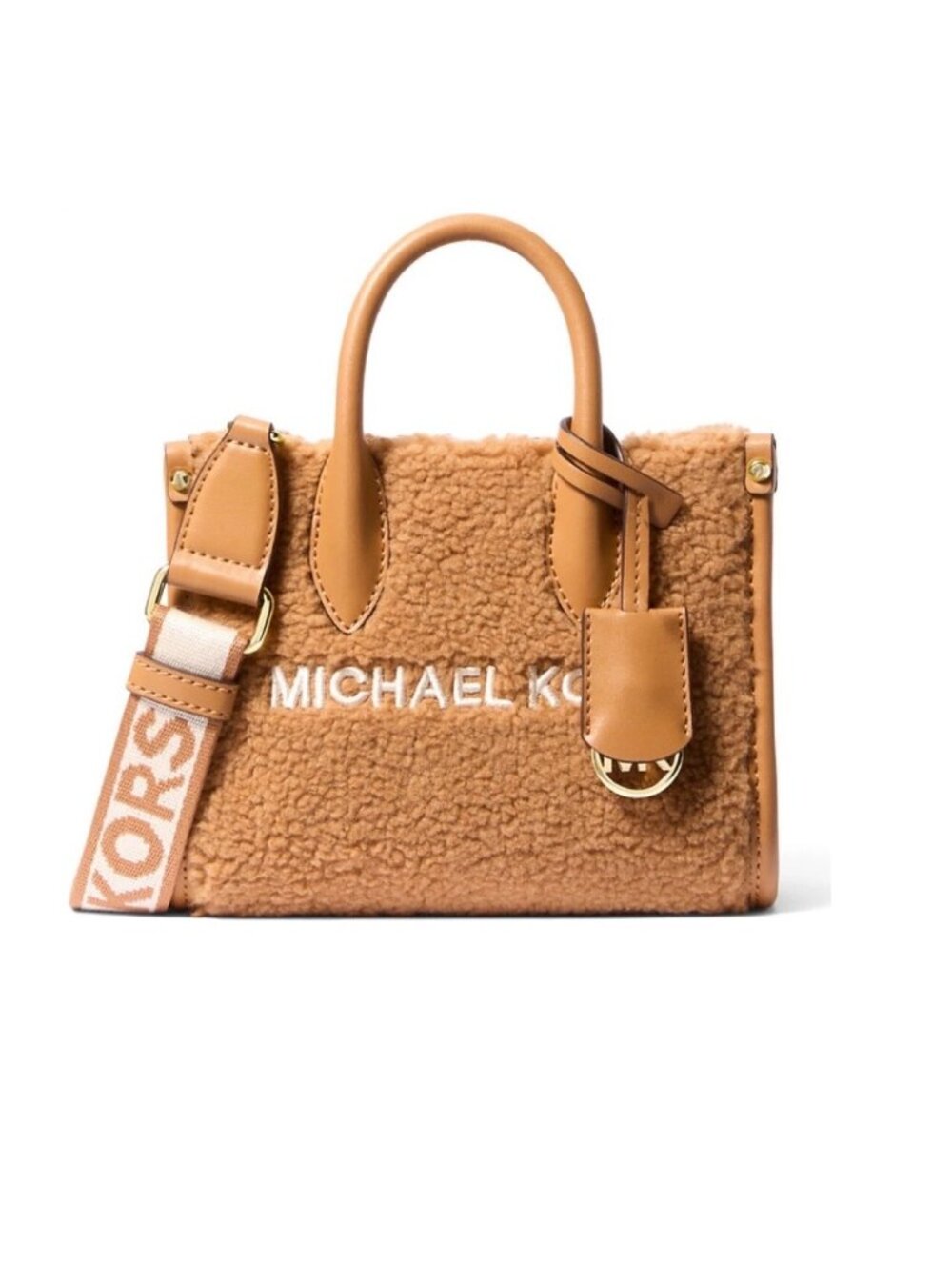 Michael Kors Mirella XS Shearling Shopper Crossbody Bag Deer Multi With Strap